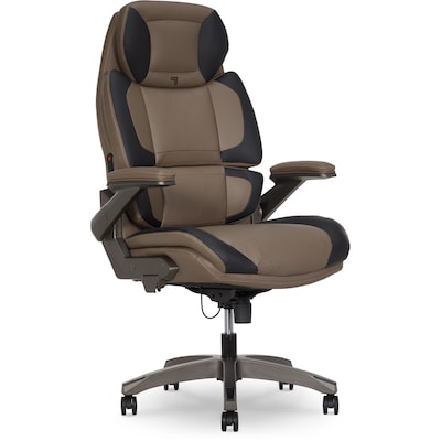 Sharper Image S-950 Heated Ergonomic Faux Leather Swivel Executive Massage Chair, Brown/Black (52755M-BRNBLK)