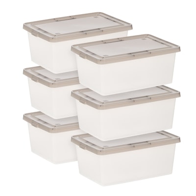 Iris 14.5 Quart Snap Top Plastic Snap Closure Storage Bin, Clear, 6/Pack (585102)