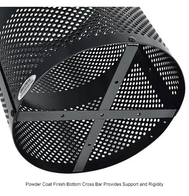 Global Industrial Outdoor Perforated Steel Trash Can w/ Rain Bonnet Lid, 36 Gallon, Black (261927BK)
