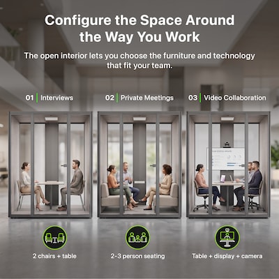 Uncaged Ergonomics Modular Acoustic Office Pod with Ventilation, Lighting and Power, Medium, Black (POD-M-Black)
