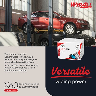 WypAll GeneralClean X60 Cleaning Cloths, 12.5" x 10", White, 70 Sheets/Pack, 8/Carton (41083)