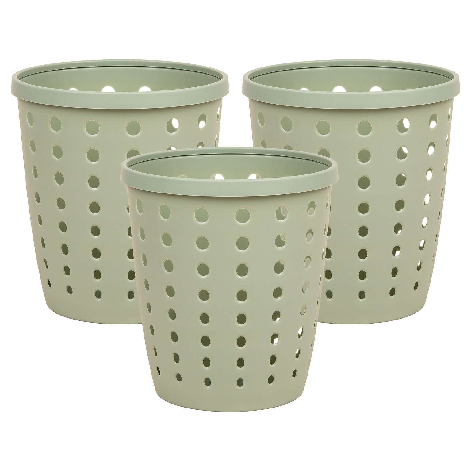 Staples Plastic Trash Can, 2.8 Gallon, Sage Green, 3/Pack (ST63900)