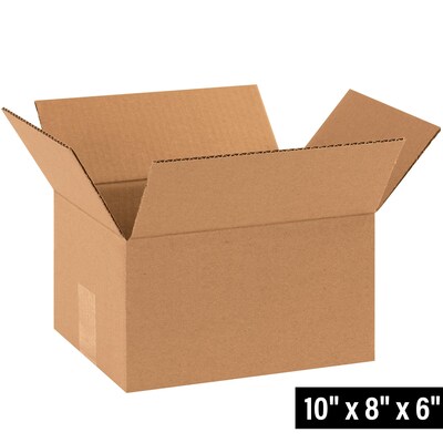10" x 8" x 6" Standard Shipping Boxes, 32 ECT, Kraft, 25/Bundle (100806)