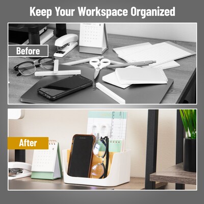 Mind Reader 5-Compartment Plastic Desk Organizer, White (SLORG-WHT)