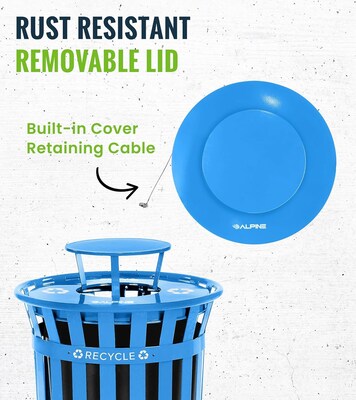 Alpine Industries Metal Commercial Outdoor Rain Bonnet Lid for 38-Gallon Recycling Receptacle, Blue (479-38-A-BLU)