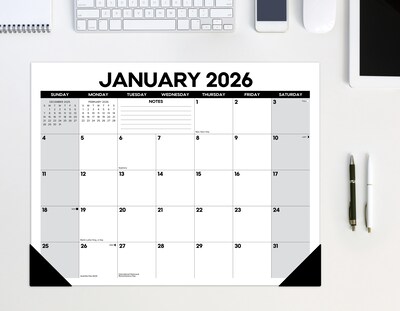 2025-2026 Willow Creek Basic 22" x 17" Academic Monthly Desk Pad Calendar, Black/White (54970)