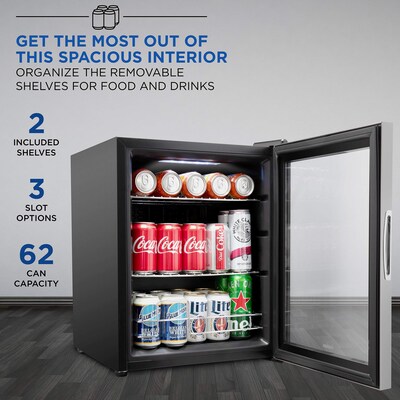 Ivation Freestanding Mini Fridge w/ Glass Door, 62 Can Capacity, Stainless Steel (IVABC620SS)