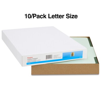 Staples® 60% Recycled Top Tab Pressboard Classification Folders, 2/5 Cut Tab, 2 Partitions, 10/Box (18339)