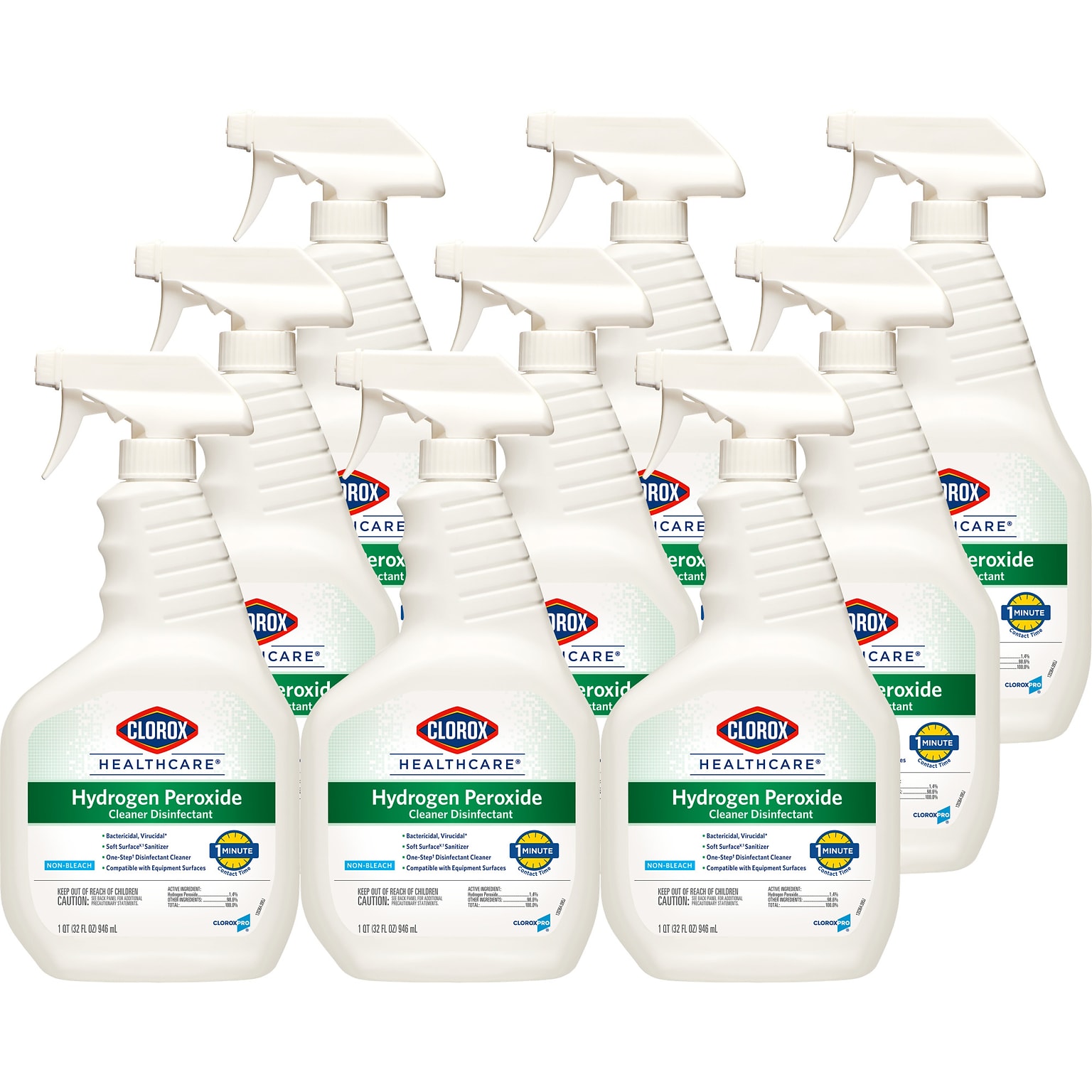 Clorox Healthcare Hydrogen Peroxide Cleaner Disinfectant, Spray, 32 oz, 9 Bottles/CT (30828)