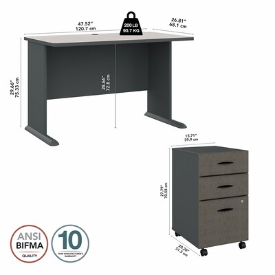 Bush Business Furniture Cubix 48W Desk with Mobile File Cabinet, Slate/White Spectrum (SRA025SLSU)