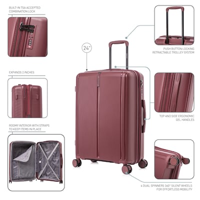 DUKAP Airley 25.79" Hardside Suitcase, 4-Wheeled Spinner, TSA Checkpoint Friendly, Wine (DKAIR00M-WIN)