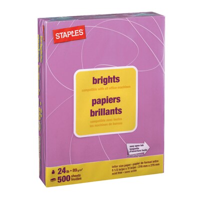 Staples Brights Multipurpose Paper, 24 lbs., 8.5 x 11, Purple, 500/Ream (20110)