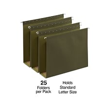 Staples Reinforced Box Bottom Hanging File Folder, 3 Expansion, Letter Size, Standard Green, 25/Box