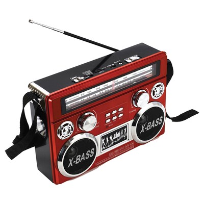 Supersonic Wireless Bluetooth Portable 3-Band Radio with Flashlight, Red (SC-1097BT-Red)