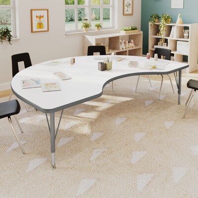 Flash Furniture Wren Kidney Activity Table, 72 x 48, Height Adjustable, White Top/Silver Frame (XUA4872KDWHTP)