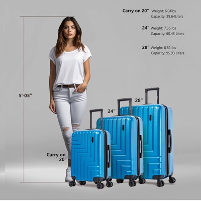 DUKAP Zahav 3-Piece Hardside Spinner Luggage Set, TSA Checkpoint Friendly, Teal (DKZAHSML-TEA)