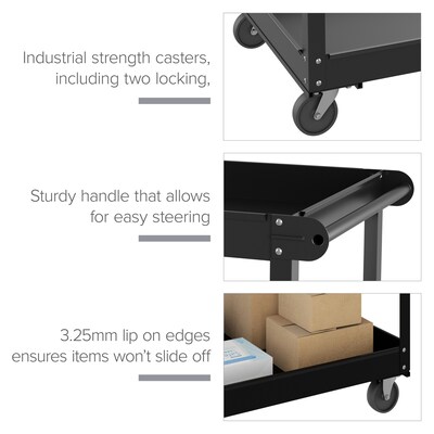 Hirsh 2 Shelf Ready-To-Assemble Steel Utility Cart, 36" x 24", Black (22641)