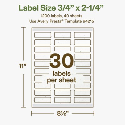 Avery Hemp Rectangle Laser/Inkjet Multipurpose Labels, 3/4" x 2-1/4", Off-White (1200/Box)