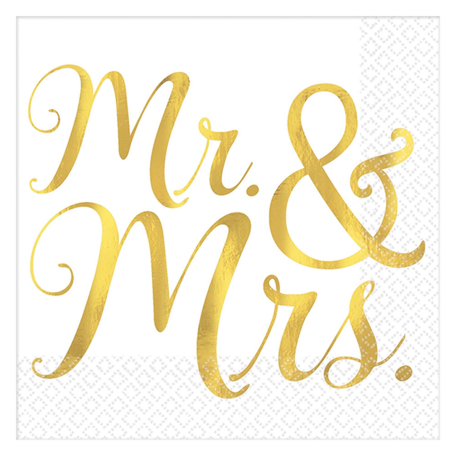 Party City Mr. & Mrs. Beverage Napkin, 2-Ply, White/Gold, 16 Napkins/Pack (AM500033)