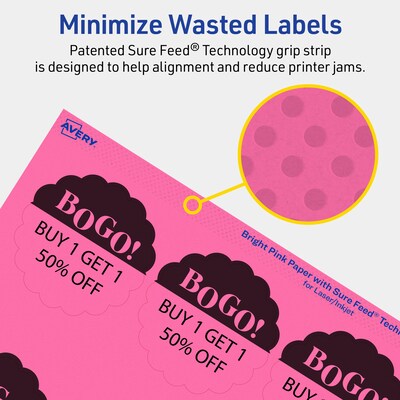 Avery Round Scalloped Laser/Inkjet Multipurpose Labels, 2.5" Dia, Bright Pink (180/Pack)