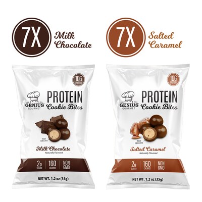 Genius Gourmet Protein Cookie Bites Gluten Free Assorted Brownie Bar Variety Pack, 1.2 oz., 14/Pack (220-02521)