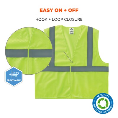 GloWear 8205HL-ECO High Visibility Sleeveless Vest, ANSI Type R Class 2, Lime, XS, (21981)