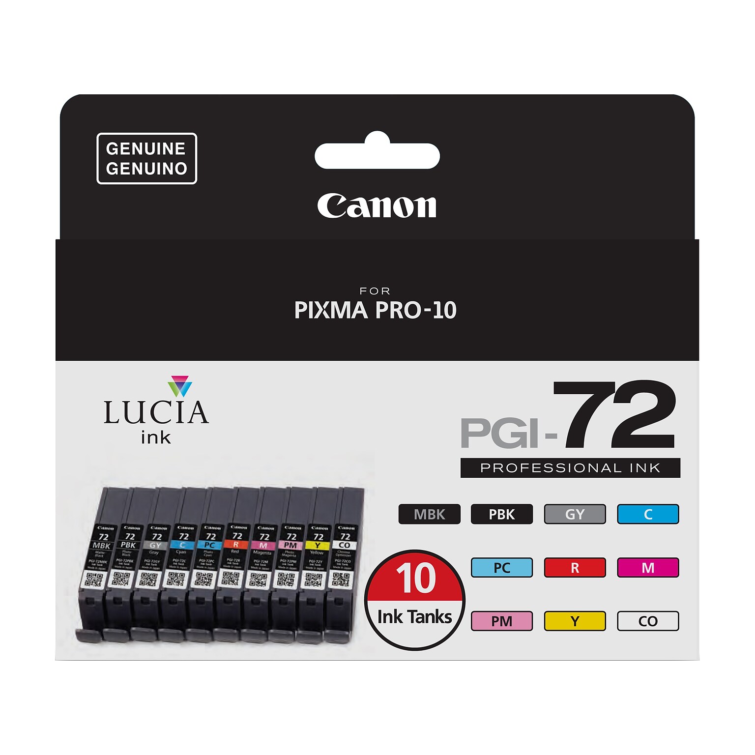 Canon PGI-72 Black/Color Assortment Standard Yield Ink Cartridges, 10/Pack (6402B007)
