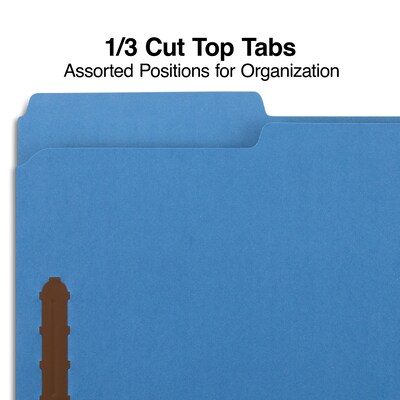 Quill Brand® 1/3-Cut Assorted 2-Fastener File Folders, , Legal, Blue, 50/Box (7358BE)