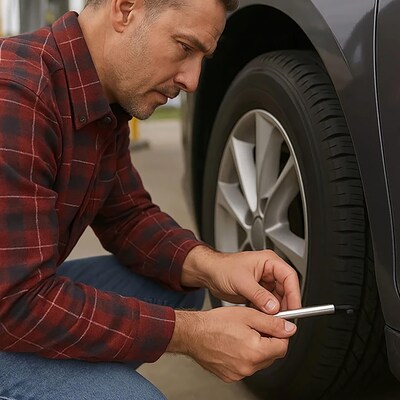 Pencil Tire Gauge with Valve Covers