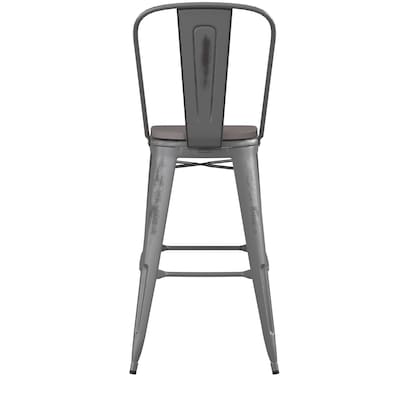 Flash Furniture Lincoln Contemporary Metal Vertical Back Indoor Barstool, Clear Coat/Gray (XUDGTP01B30PL1G)