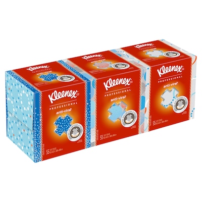 Kleenex Professional Anti-viral Facial Tissue, 3-Ply, White, 55 Sheets/Box, 3 Boxes/Pack, 4 Packs/Ca