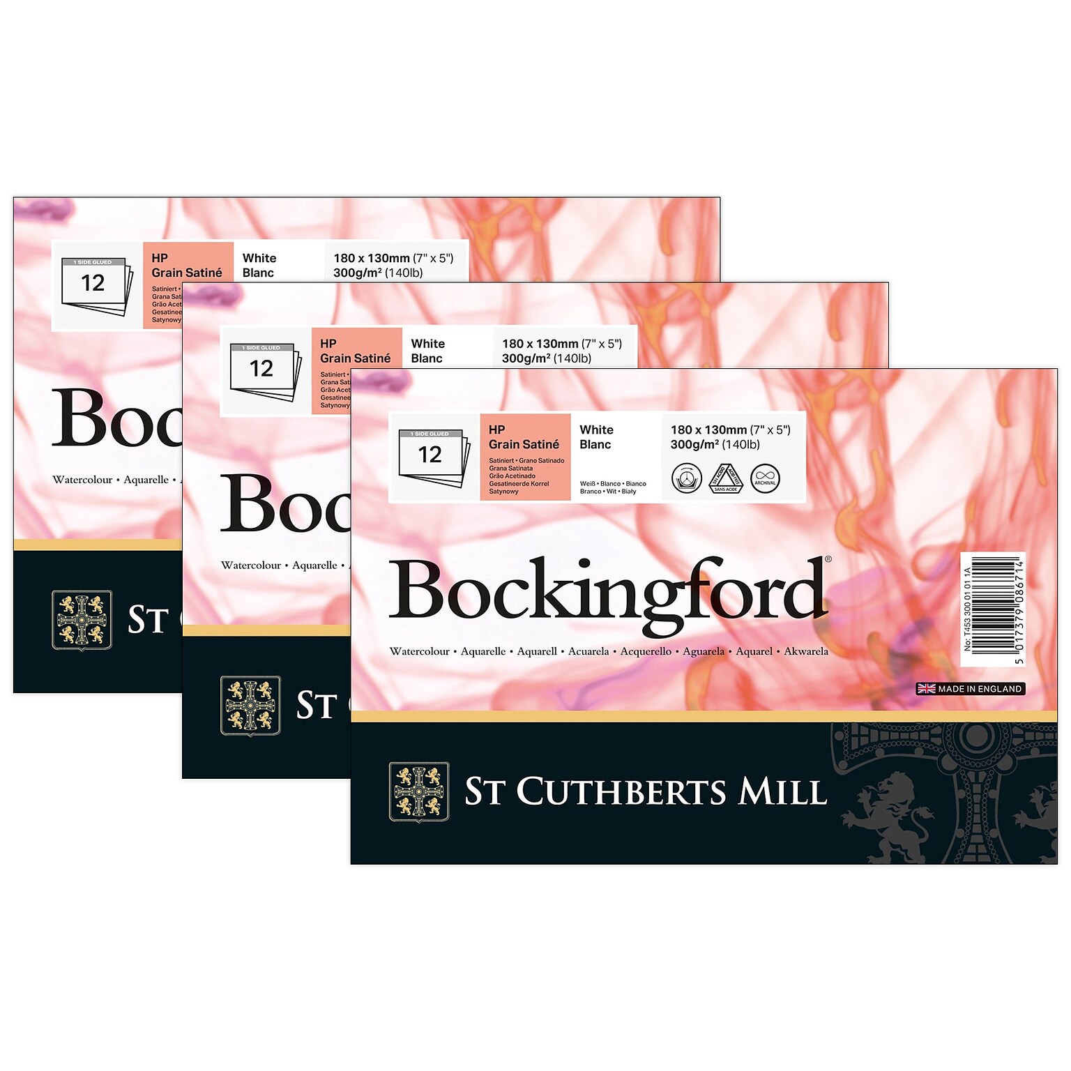 St Cuthberts Mill Bockingford 5 x 7 Watercolor Sketch Pad, 12 Sheets/Pad, 3/Bundle (STCT45330001011A-3)