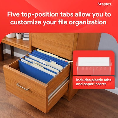 Staples® Hanging File Folders, 1/5-Cut Tab, Letter Size, Blue, 25/Box (ST163501-CC)