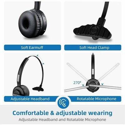 4XEM Interchangeable Wireless Noise Canceling Bluetooth Mono Headset, USB-C (4XWLHSTH10B)