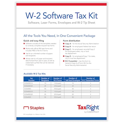 ComplyRight TaxRight 2023 W-2 Tax Form Kit with eFile Software & Envelopes, 6-Part, 50/Pack (SC5650ES)