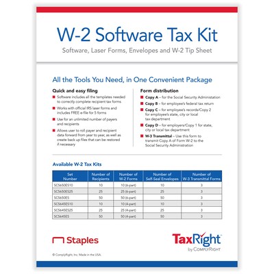 ComplyRight TaxRight 2023 W-2 Tax Form Kit with eFile Software & Envelopes, 6-Part, 50/Pack (SC5650ES)