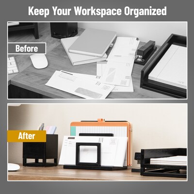 Mind Reader Metal Desk Organizer, Black (LET3WD-BLK)