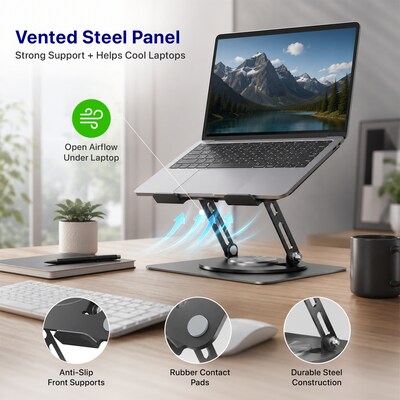 Uncaged Ergonomics Adjustable Swivel Laptop Stand for Desk, Steel, 360° Rotation, Up to 16", Black