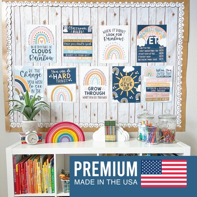 Hadley Designs 14" x 11" Boho Rainbow Growth Mindset Classroom Decor Posters, 9/Set (HDDX004A2JP97)