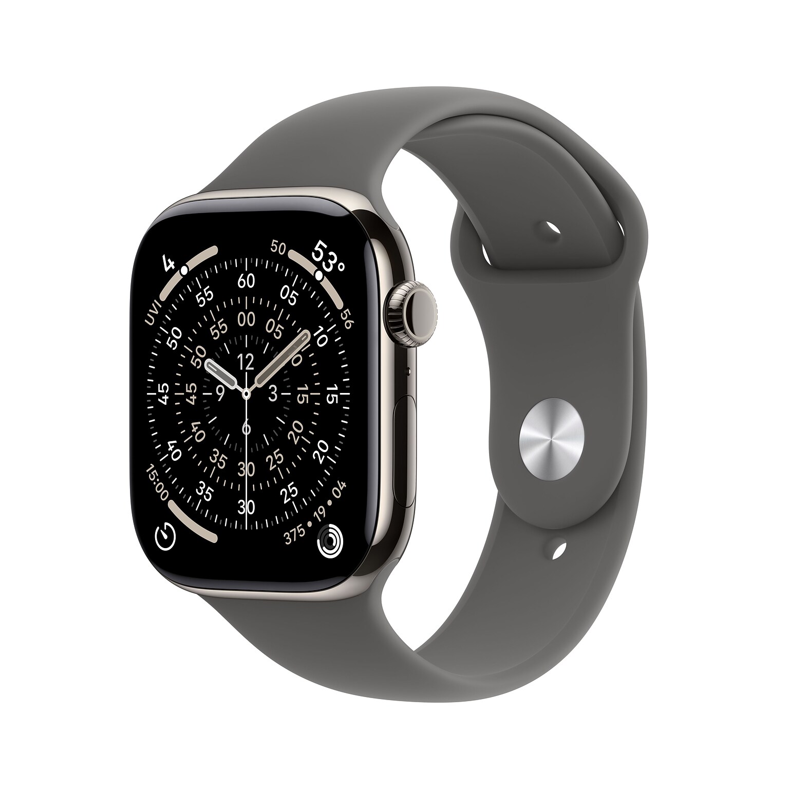 Apple Watch Series 11 GPS + Cellular Smartwatch, 46mm, Natural Titanium Case, Stone Gray Sport Band, Medium/Large (MFCX4LW/A)