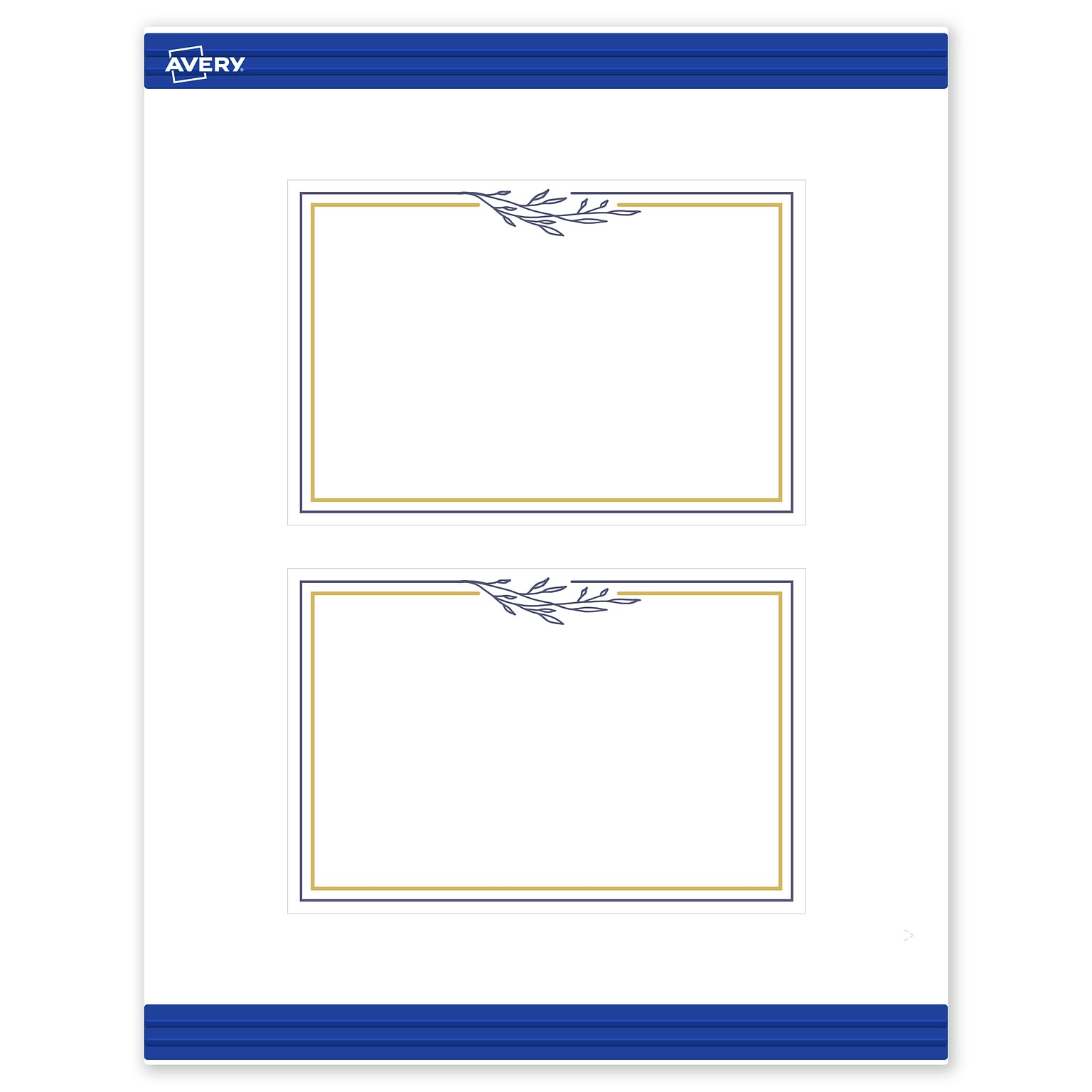 Avery Gold & Navy Border with Florals Matte Blank Card, White, 20/Pack (S00-DNM)