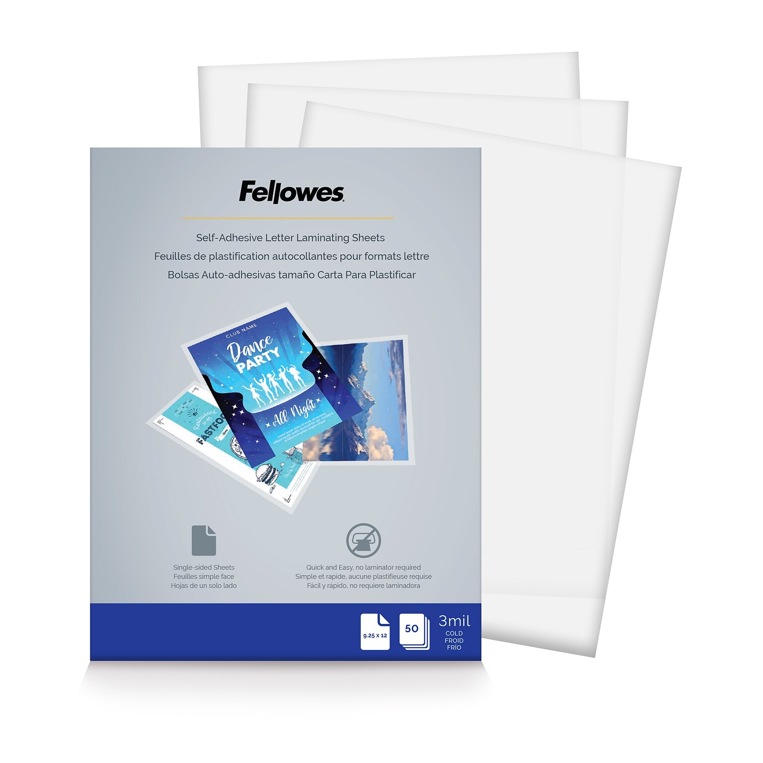 Fellowes Self-Adhesive Laminating Sheets, Letter Size, 9 x 12, 50/Pack (5221502)