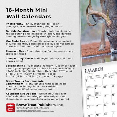 2026 BrownTrout White Tailed Deer 7" x 7" Monthly Wall Calendar (9798330706327)