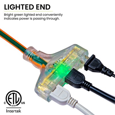 GoGreen Power 25' Indoor/Outdoor Extension Cord, 3-Outlet, 12 AWG, Orange (GG-15225)