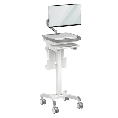 Mount-It! MedHub Powered Height-Adjustable Medical Cart with Monitor Arm, Scanner & Wipes Holders, White/Gray (MI-16065)