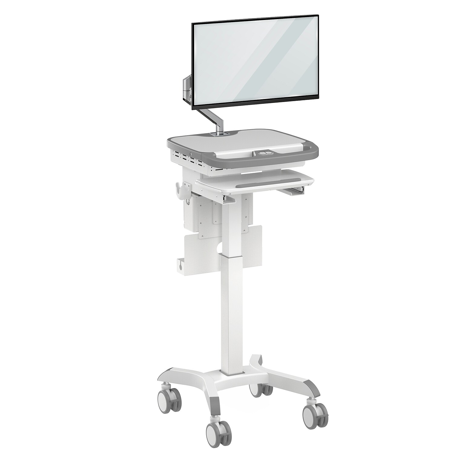 Mount-It! MedHub Powered Height-Adjustable Medical Cart with Monitor Arm, Scanner & Wipes Holders, White/Gray (MI-16065)