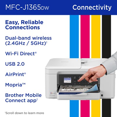 Brother INKvestment MFC-J1365DW Wireless Color All-In-One Inkjet Printer, Best for Home Office