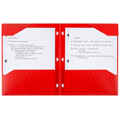 Five Star Stay Put  3-Hole Punched 2 Pocket Plastic Folder, Fire Red (333420D-ECM26)