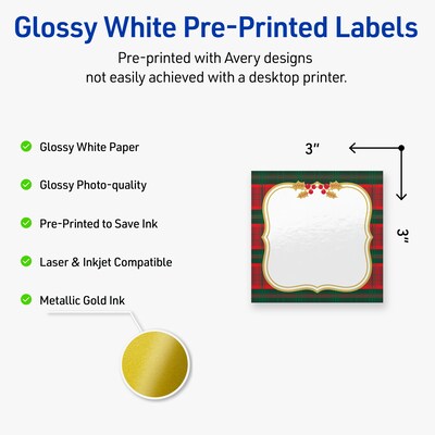 Avery Square Multipurpose Labels, 3 x 3, White, 60/Pack (19479370519)