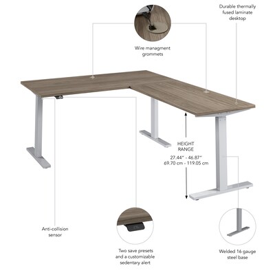 Bush Business Furniture Move 60 Series 60"W L Shaped Adjustable Standing Desk, Modern Hickory (M6SL6078MHSK)